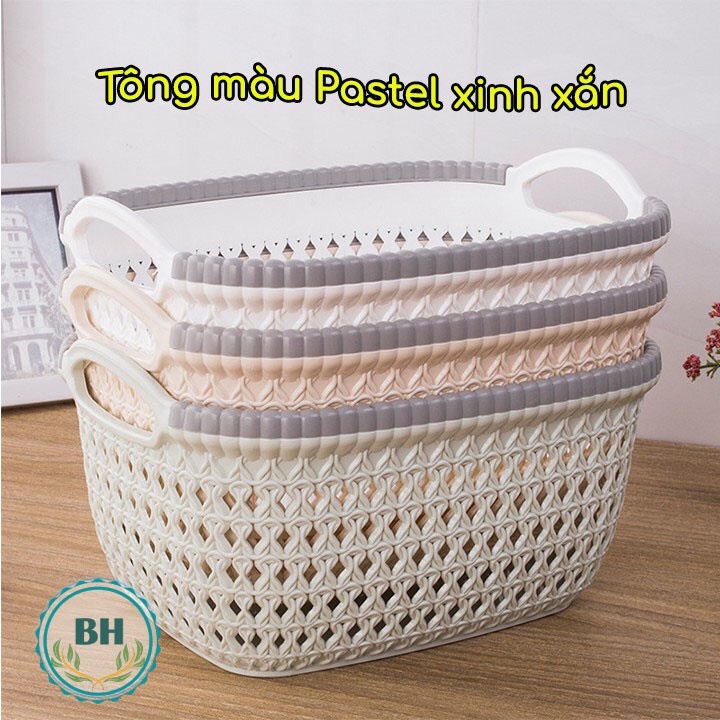 Rổ Nhựa Giả Đan Mây Có Quai Cầm Việt Nhật - Nhựa Bảo Hưng
