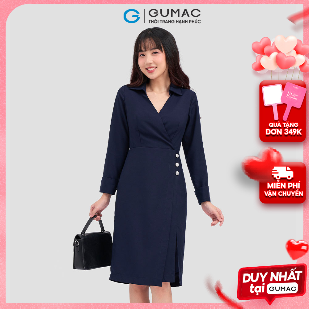 Đầm đắp chéo phối nút DC12081 thời trang GUMAC