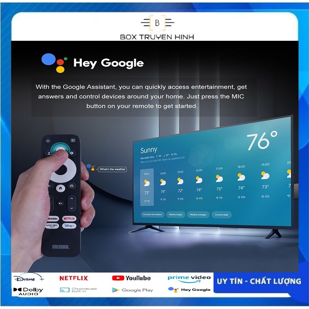 Android Box Mecool KM7 Plus, Remote voice giọng nói, Android TV 11 Google CE, Netflix 4K, CPU S905Y4, DDR4 2GB, Rom 16GB, Wifi 2.4Ghz/5Ghz, Bluetooth 5.0, cấu hình mạnh mẽ, giá tốt
