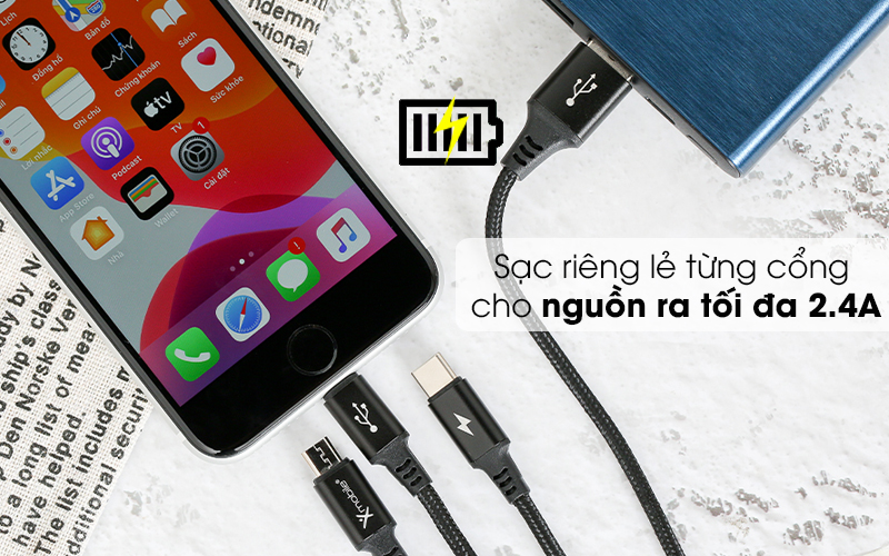 Cáp 3 đầu Lightning Type C Micro 1m Xmobile DR002 Đen ( Like New )