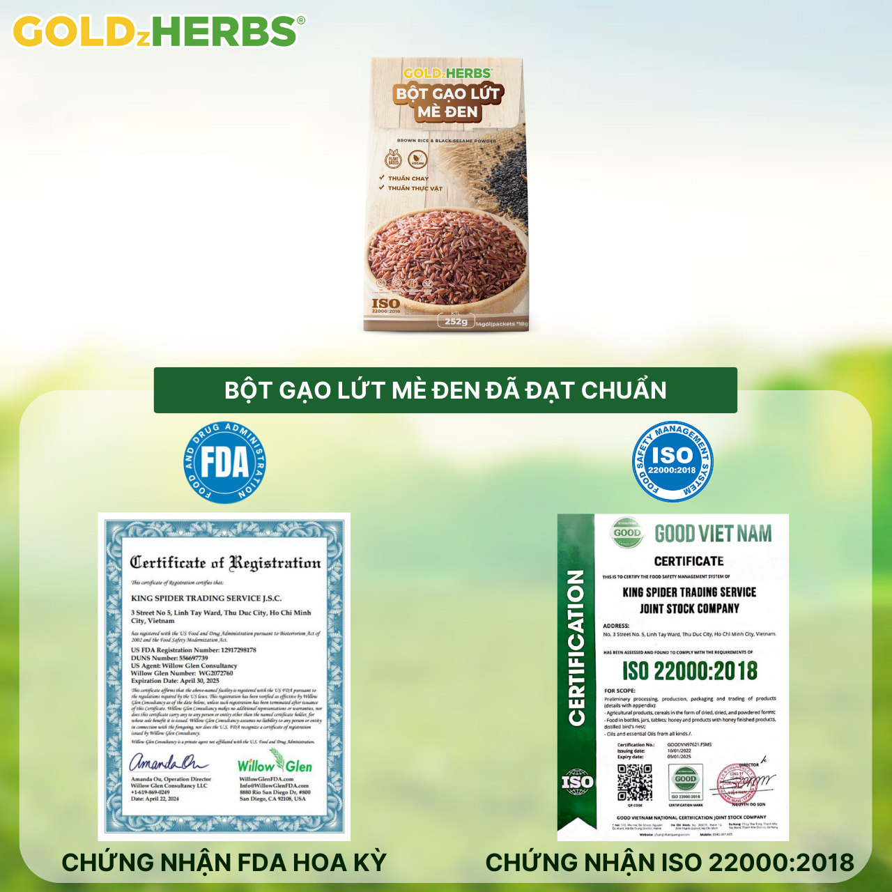 [Hàng cty] Bột gạo lứt mè đen GoldzHerbs – 14 gói/ 500g