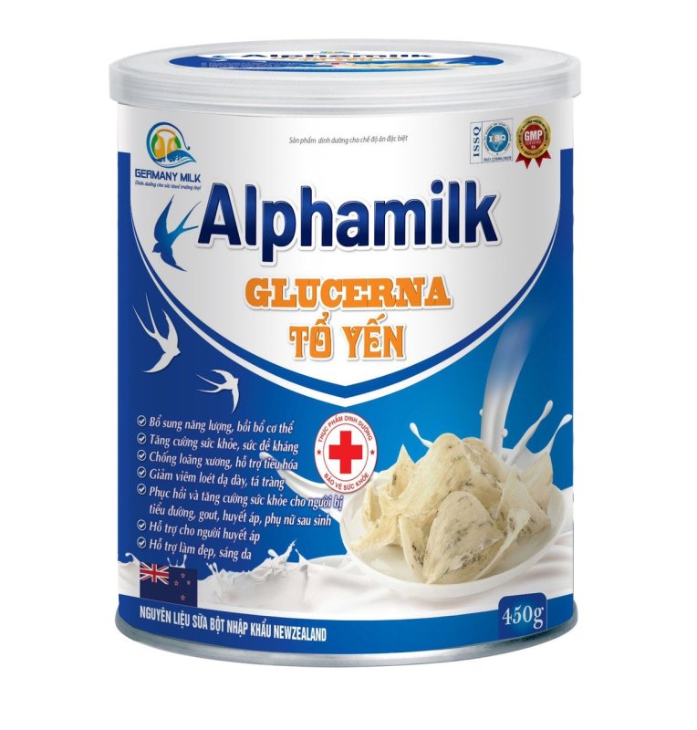 Sữa bột  Alphamil Glucerna Tổ Yến- Giúp bồi bổ cơ thể, tăng sức đề kháng,chống loãng xương, giảm viêm loét dạ dạy, tá tràng, cân bằng huyết áp, hỗ trợ làm đẹp da- hộp 400g