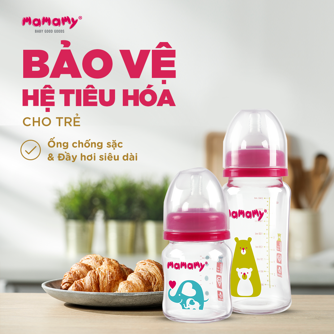 Bình sữa Mamamy cho bé chất liệu thuỷ tinh 120ml/240ml
