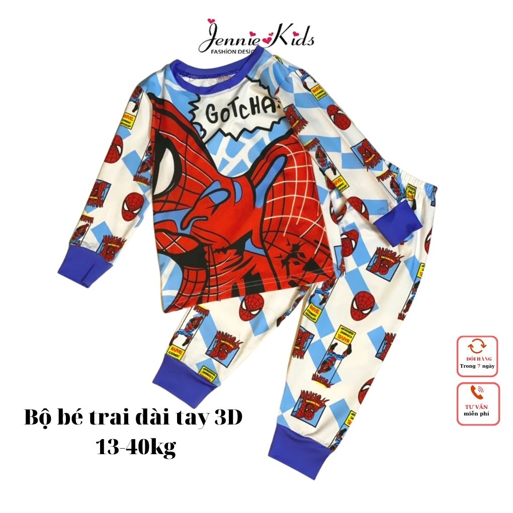 Đồ bộ bé trai, bộ bé trai dài tay 12-22kg Spidermen, Among, Penten vải 3D thun lạnh Jennie kids J467