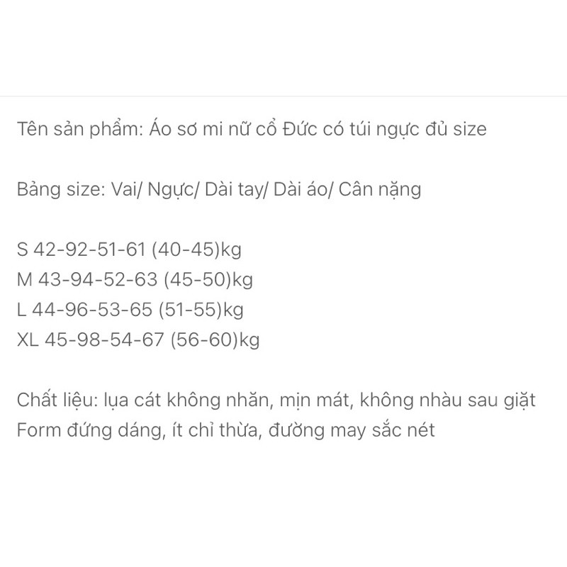 Áo sơ mi nữ cổ Đức có túi ngực đủ size