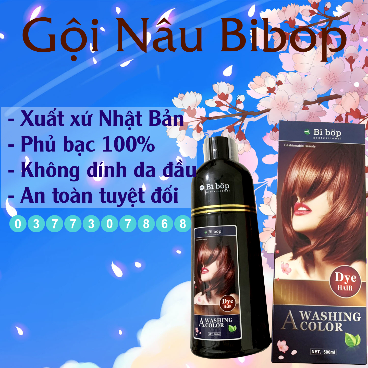 Dầu Gội (Nâu-Đen) Tóc Phủ Bạc Tinh Chất Thảo Dược Bi.Bop