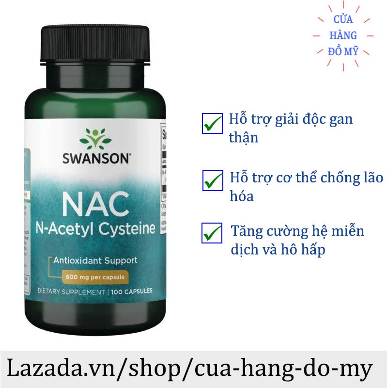 Viên uống Swanson NAC N-Acetyl Cysteine 600mg 100 viên