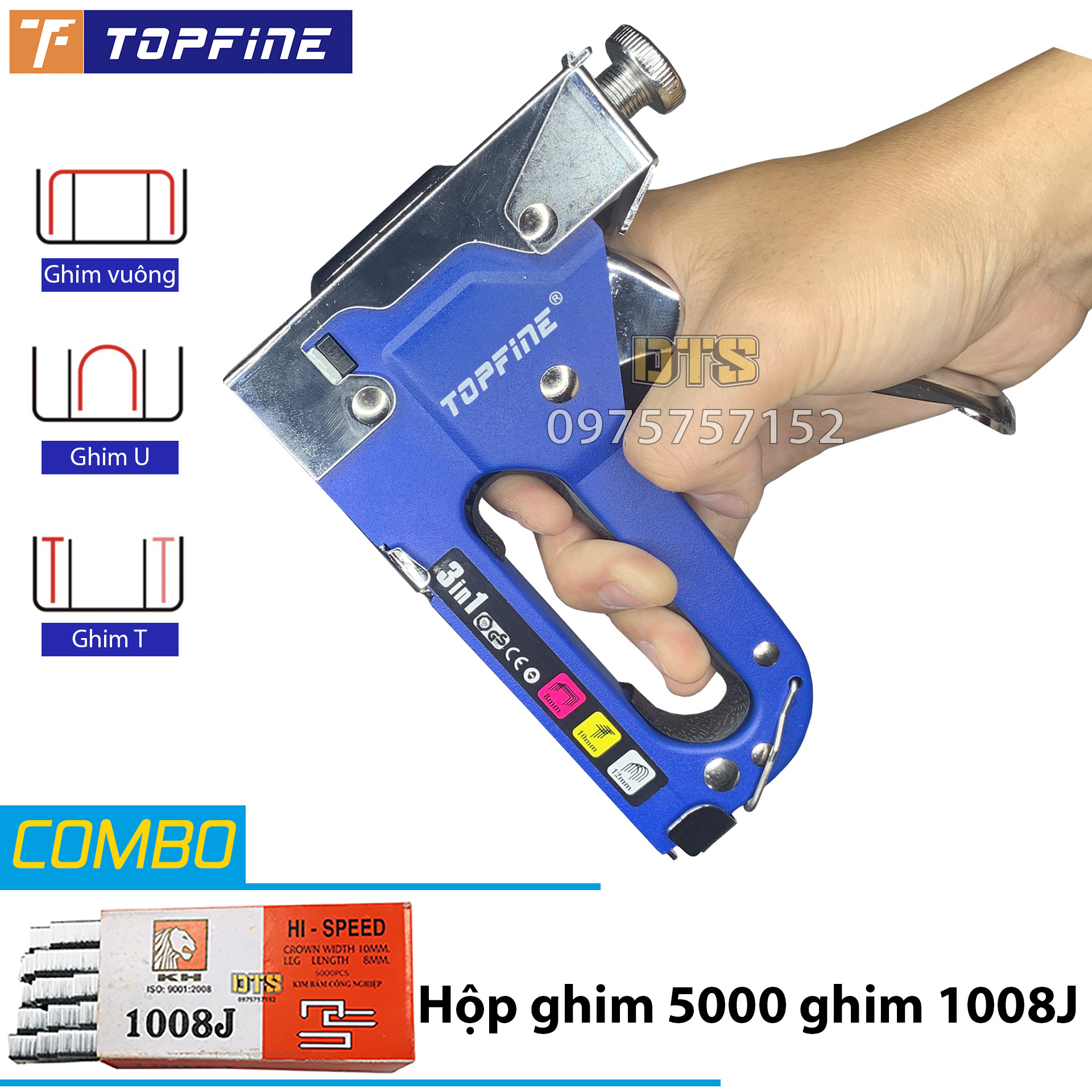 Combo Súng bắn ghim công nghiệp đa năng, Kìm bắn đinh ghim cầm tay 3 trong 1 TOP FINE có tăng lực, bấm cả 3 kiểu ghim П U T, súng bắn đinh ghim, kìm bấm đinh ghim, kìm bấm ghim gỗ, bọc yên xe máy, ghim tranh, ghim bạt (Kèm 5000 ghim)
