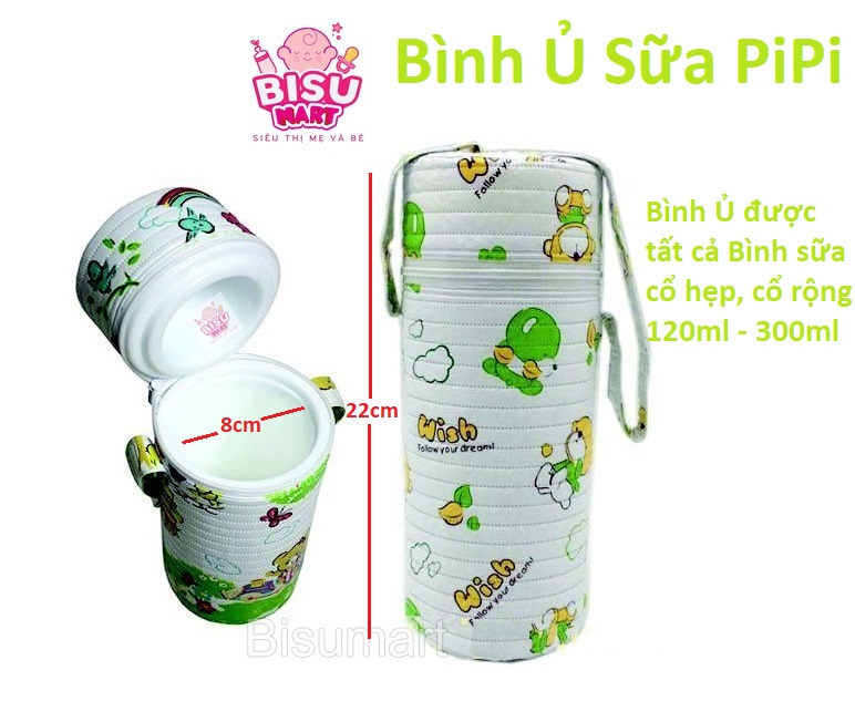 Ủ Bình sữa cổ rộng cổ hẹp ruột nhựa cho bé PIPI 120ml 300ml