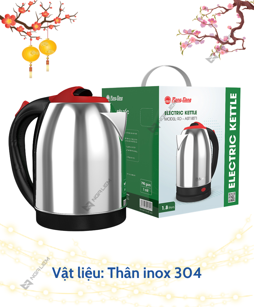 Ấm điện siêu tốc 1,8 lít Rạng Đông (AST18ST2)