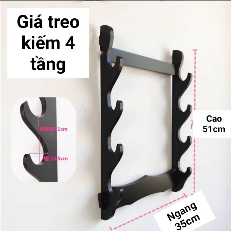 Giá treo kiếm Nhật 4 tầng loại treo tường, giá trưng bày kiếm loại 4 cây