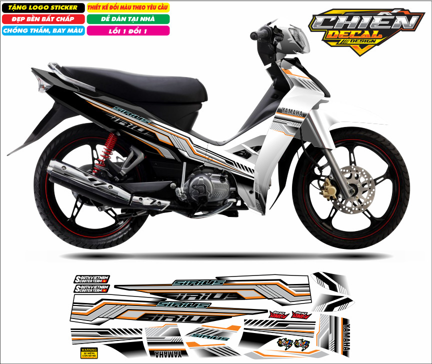Tem rời xe sirius RC 110cc - 50cc mẫu tem mới RICE (tem 3 lớp cao cấp)