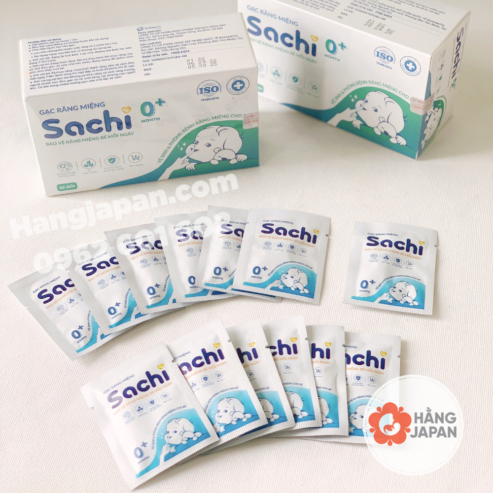 Gạc răng miệng cho bé 0+ Sachi - Hộp 30 gói