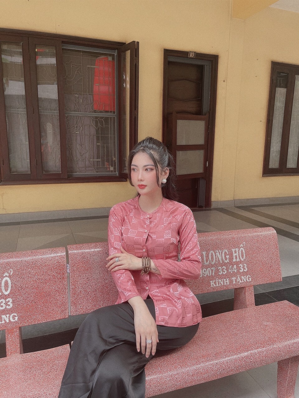 [HCM]ÁO BÀ BA  GẤM CHỮ  B*BCÓ KÈM QUẦN ( B01)