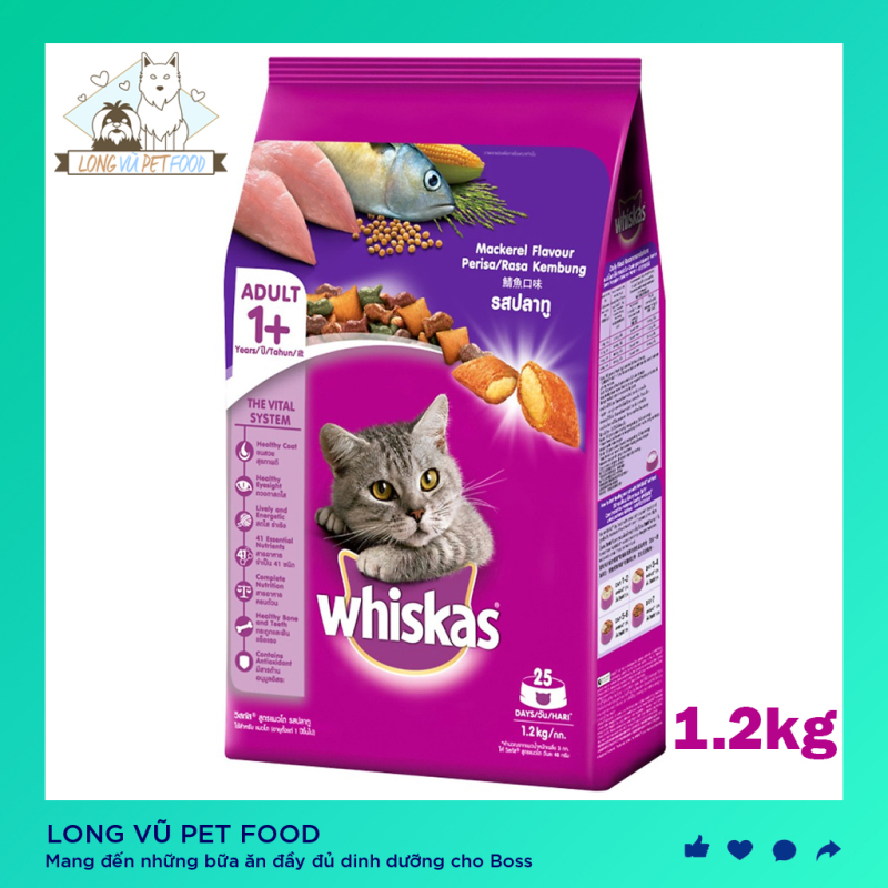 Thức ăn mèo Whiskas vị cá biển túi 1.2kg - Long Vũ Pet Food