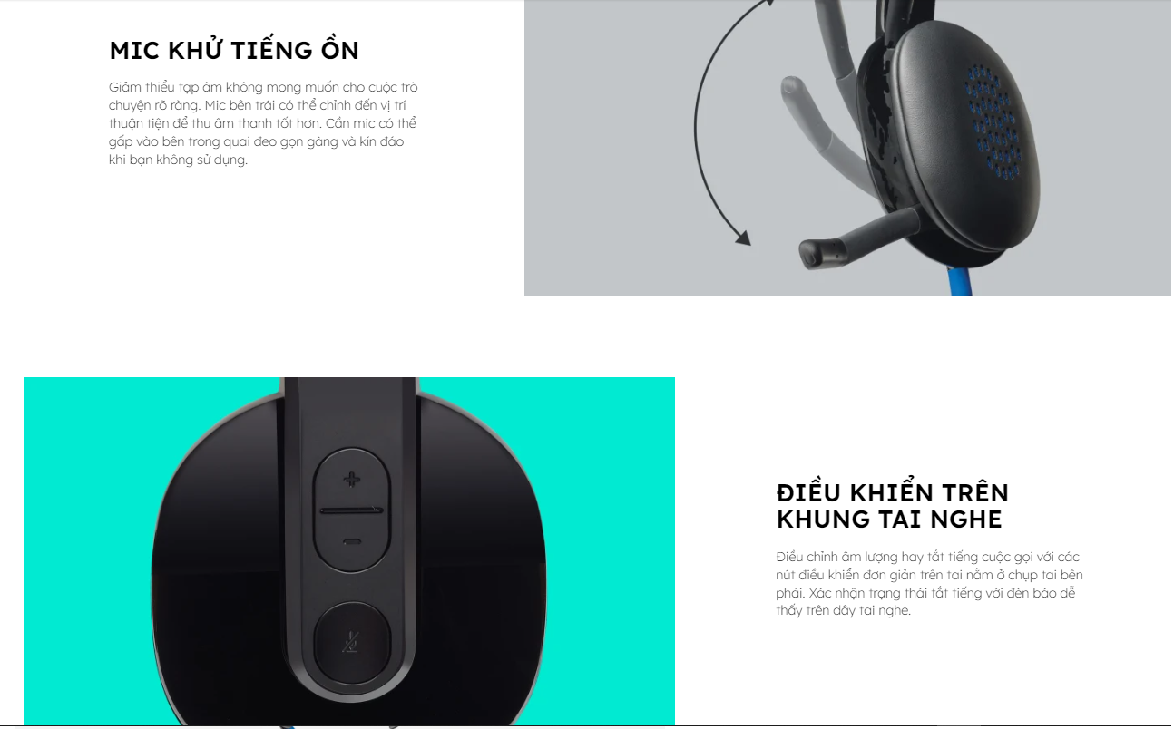 Tai nghe Logitech H540 Âm thanh nổi kỹ thuật số có độ phân giải cao, nút điều khiển trên tai - Bảo hành 2 năm