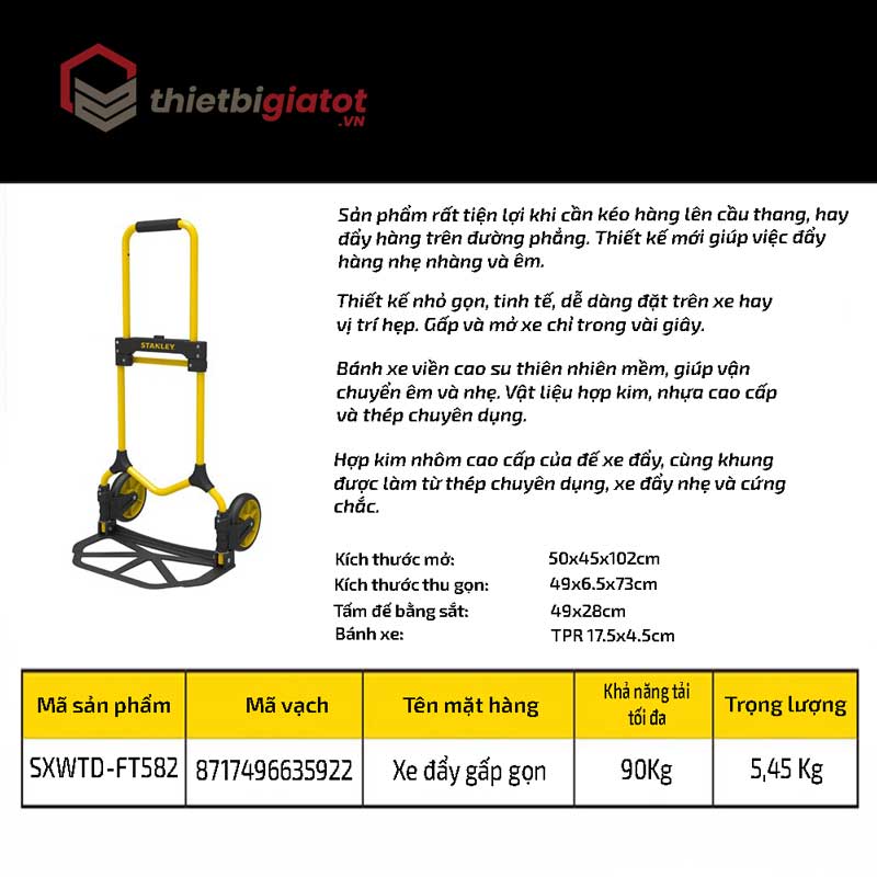 Xe đẩy hàng gấp gọn 2 bánh Stanley FT580/FT582/FT505