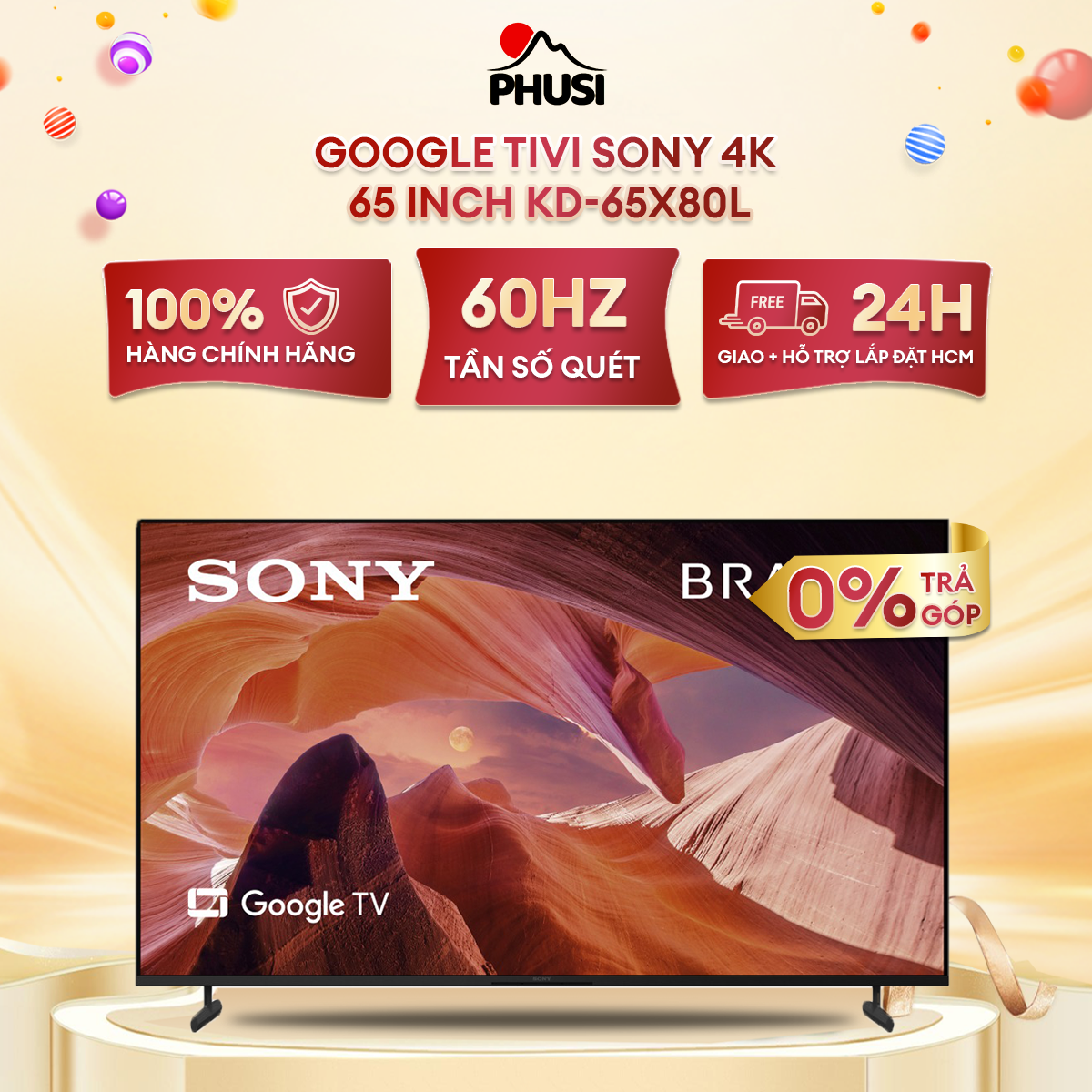 Google tivi sony 4k 65 inch kd-65x80l - hàng chính hãng