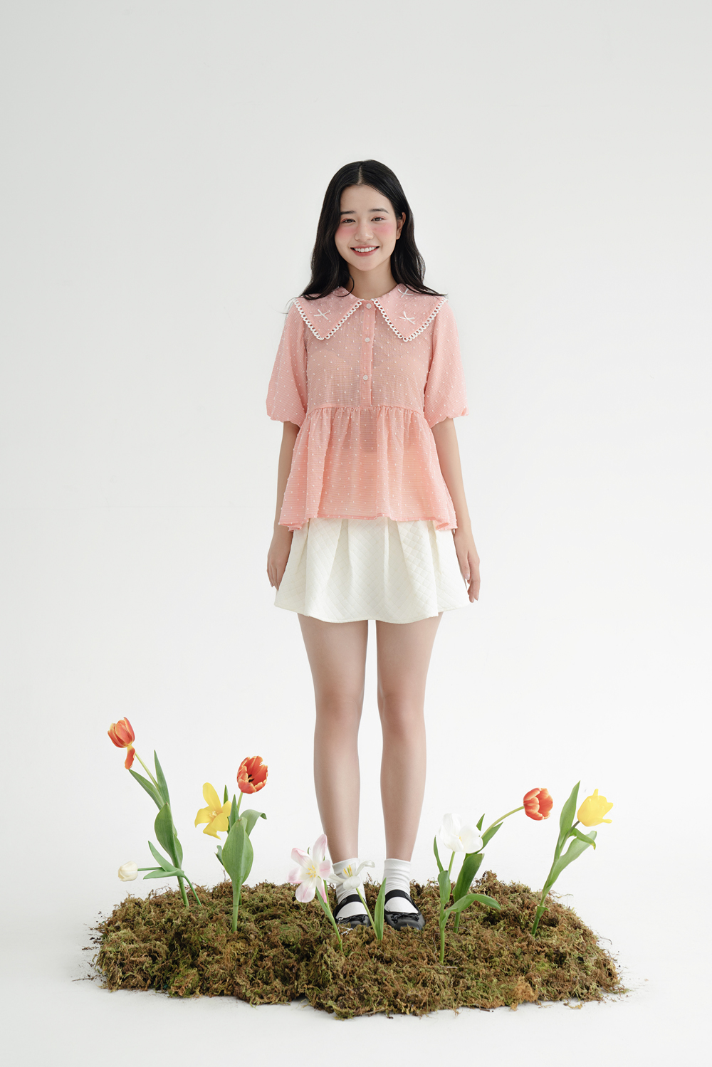 BLEUBIRD Áo vải lụa cotton cổ đính nơ Cotton Candy Top