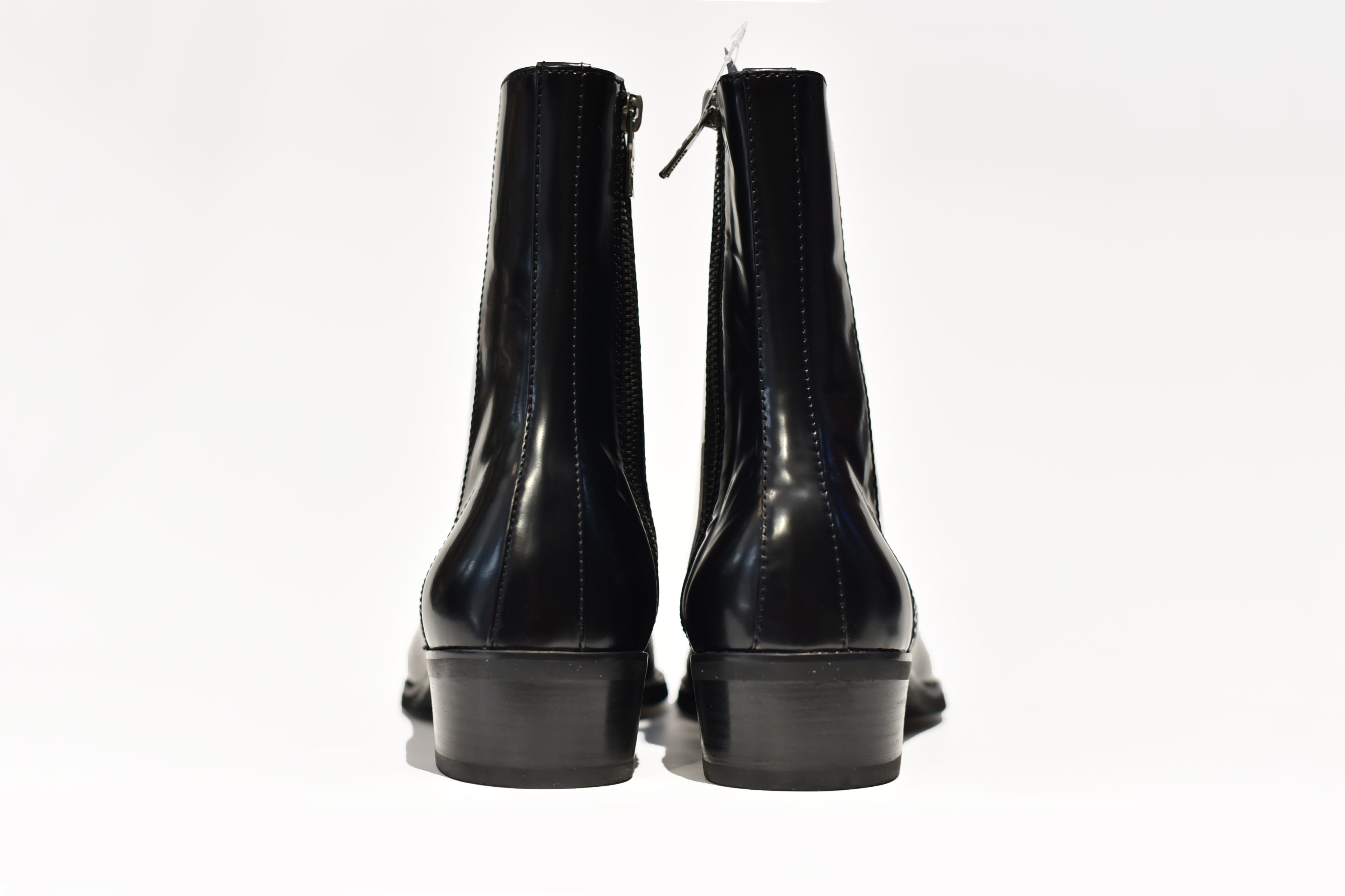 [TATHANIUM Footwear] Giày zip boot cột dây màu đen da bò patent