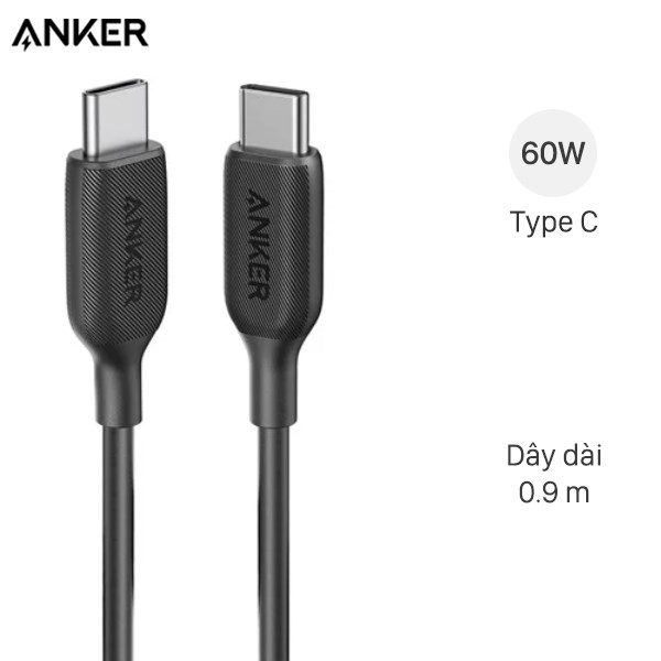 Cáp Type C - Type C 0.9m Anker PowerLine III A8852 Đen ( Like New )