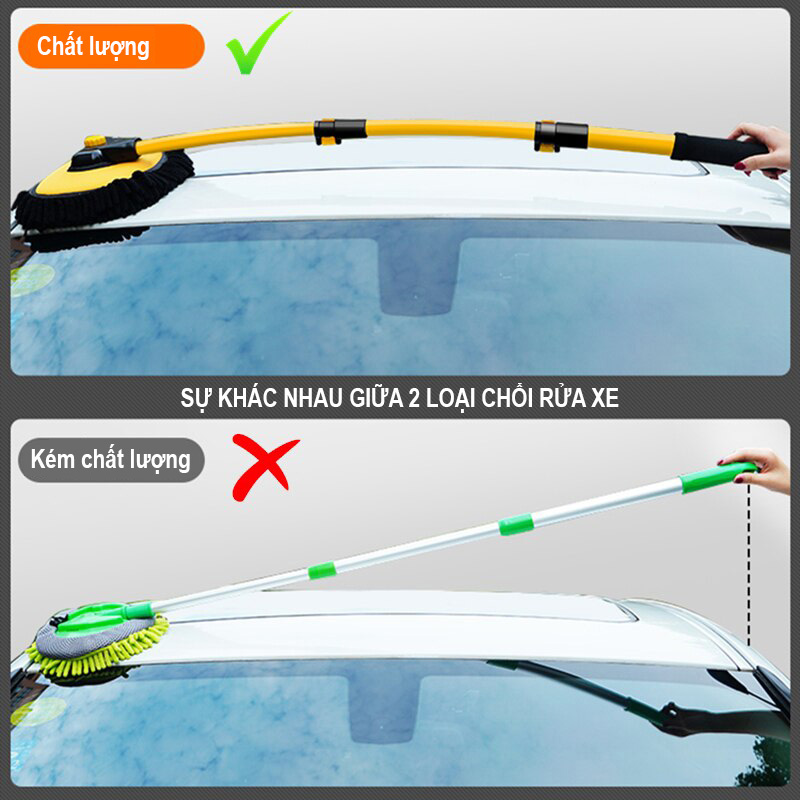 Cây rửa xe ô tô, Cây lau xe ô tô 3 nấc tùy chỉnh cong 15 độ cán dài sợi lau mềm mịn