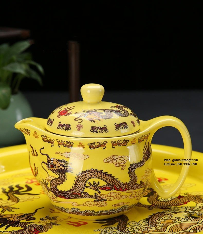 BỘ ẤM CHÉN 2 LỚP RỒNG VÀNG