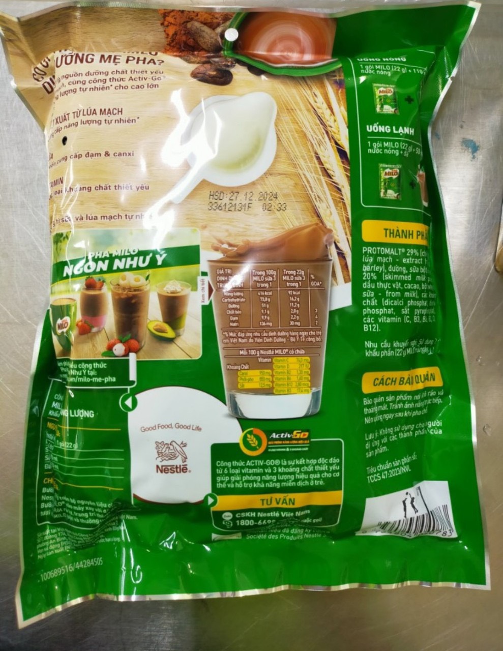 Thức uống lúa mạch Milo 3in1 gói 330g