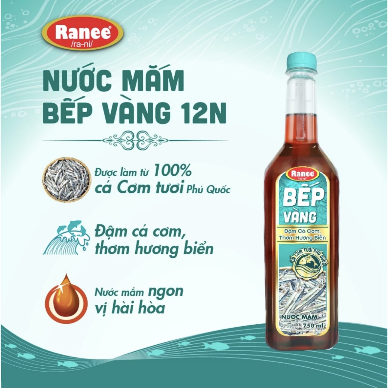 Nước mắm thơm ngon Cá Cơm Bếp Vàng 12N chai 500ml