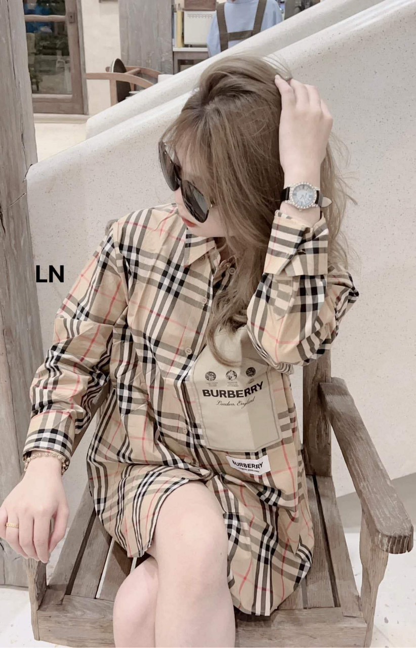 Áo sơ mi kẻ túi bbr Chất kẻ thô