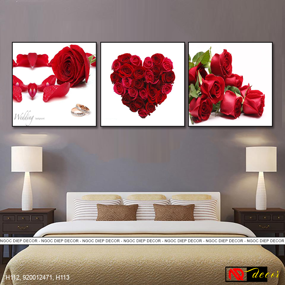 Bộ Tranh Dán Tường Phòng Ngủ Hoa Hồng 3D -Trang décor phong cách hiện đại