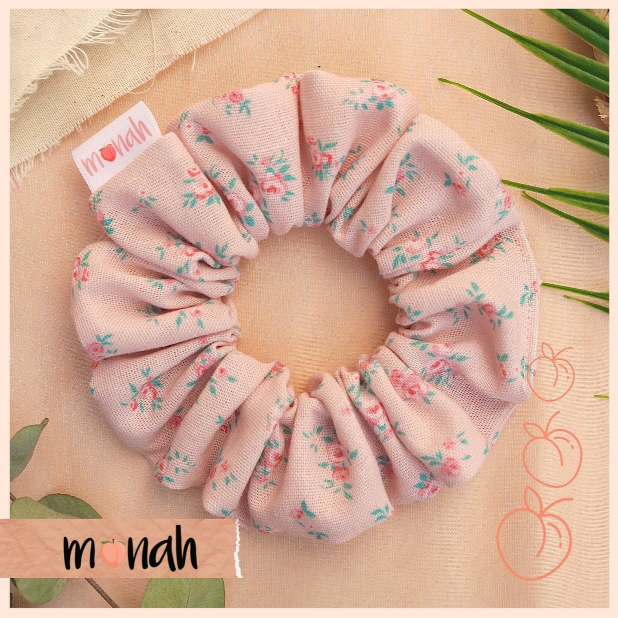 Dây buộc tóc, cột tóc scrunchie linen bột hoa hồng cổ điển dễ thương