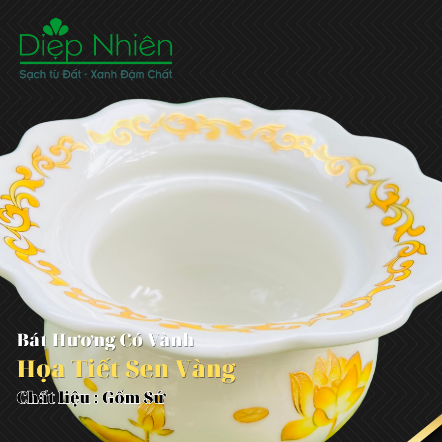 Lư hương sen vàng có vành hứng tàn Diệp Nhiên