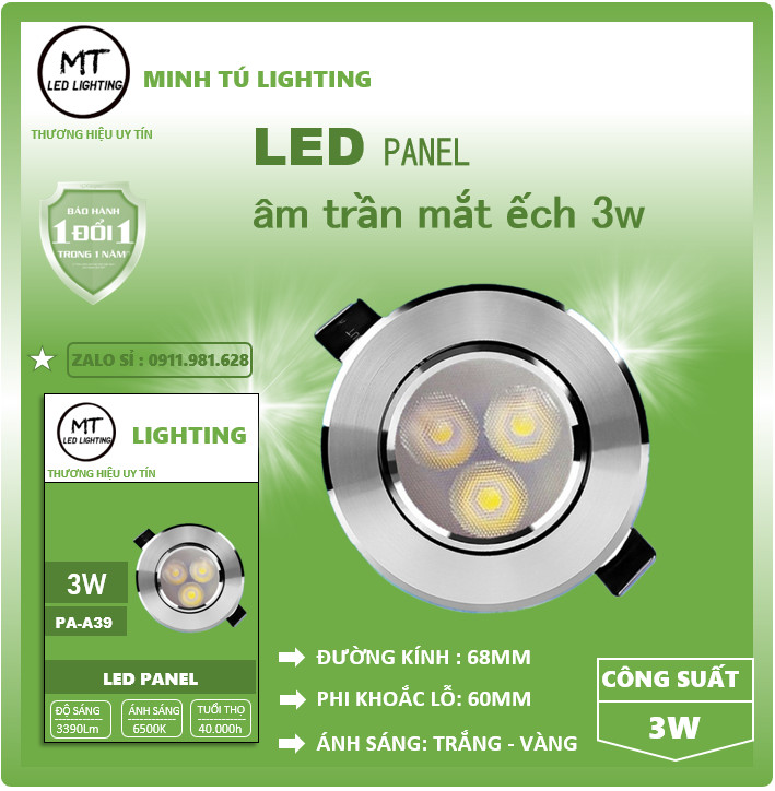 Đèn âm trần mắt ếch 3W, 5W, 7W,12W cao cấp