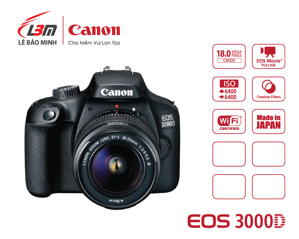 Máy ảnh Canon EOS 3000D KIT 18-55mm IS III - Chính Hãng Lê Bảo Minh