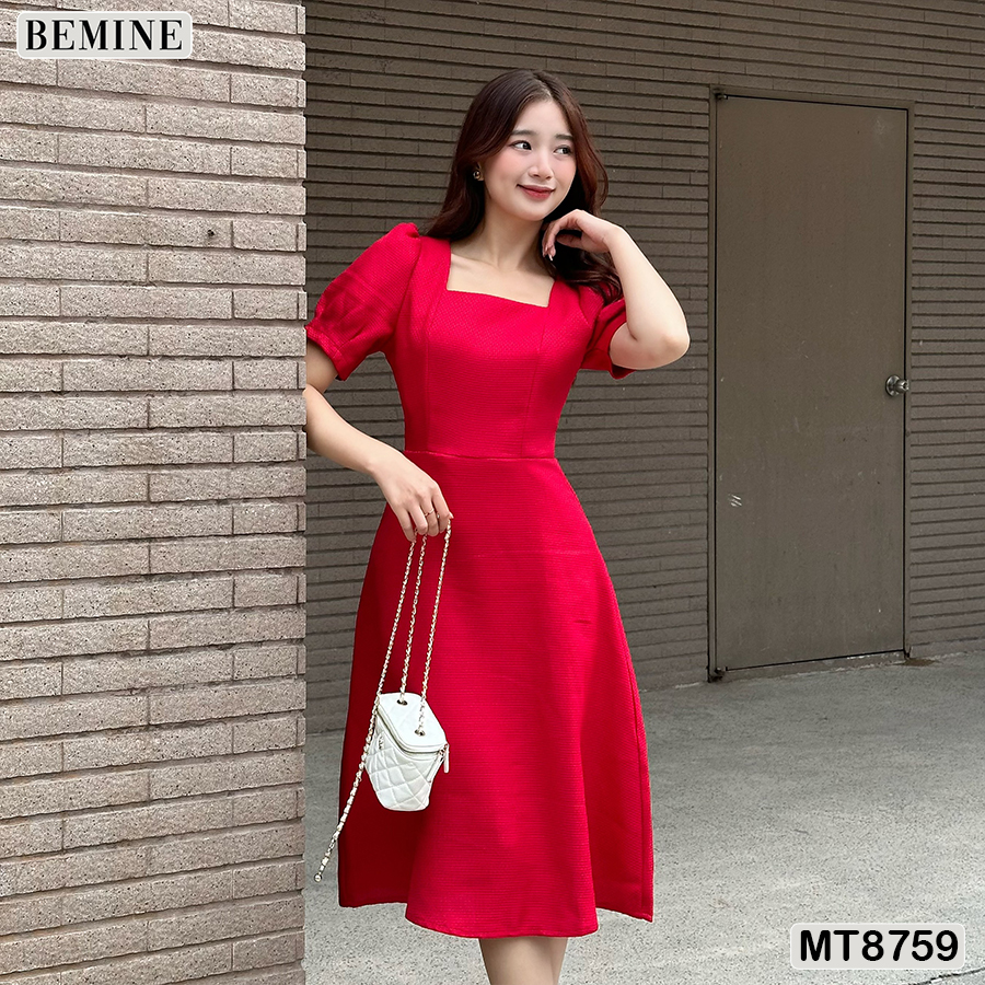 Đầm thiết kế cổ vuông tay phồng tùng xoè bemine mt8759