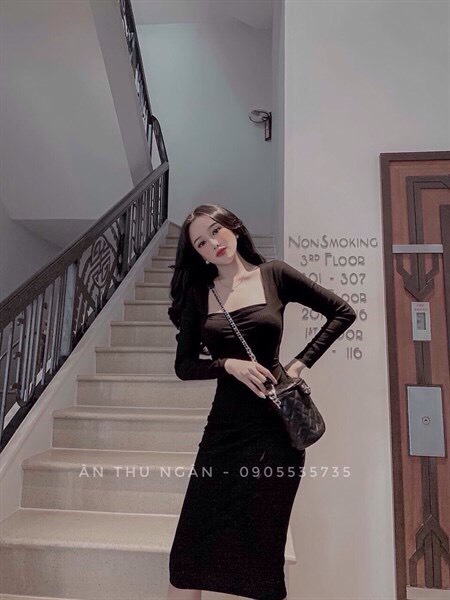ĐẦM BODY ĐUÔI CÁ TAY DÀI CỘT NƠ LƯNG NỮ TÍNH
