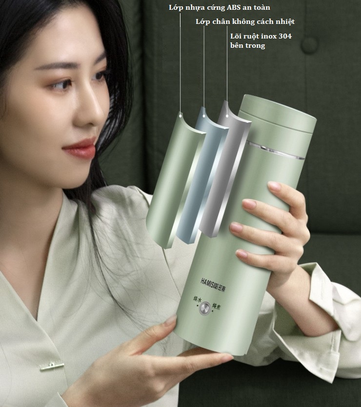 Bình đun nước siêu tốc mini du lịch 400ml HMS cao cấp-đậy nấp đun nước