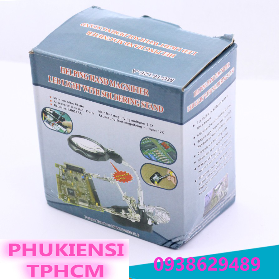Kính lúp soi kẹp hàn mạch điện tử có 2 đèn led (Đen)