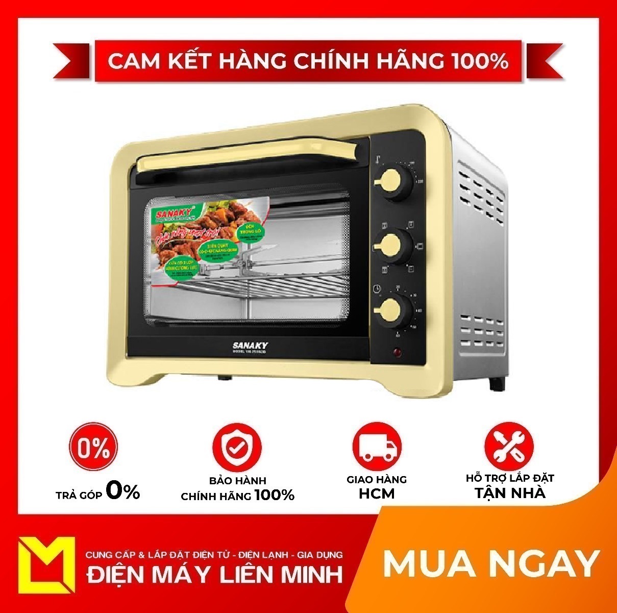 [HCM] VH-259N2 LÒ NƯỚNG SANAKY VH259N2D  25 lít - Khoang lò thép không gỉ vỏ thép phủ sơn tĩnh điện. Chân đế chống trượt Có chức năng hẹn giờ Nướng xiên quay, GIAO MIỄN PHÍ HCM