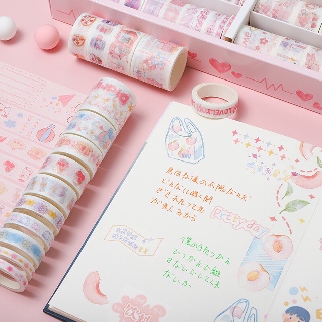 Hộp 100 Cuộn Washi Tape Dễ Thương (Có Tách Lẻ 20 Cuộn)