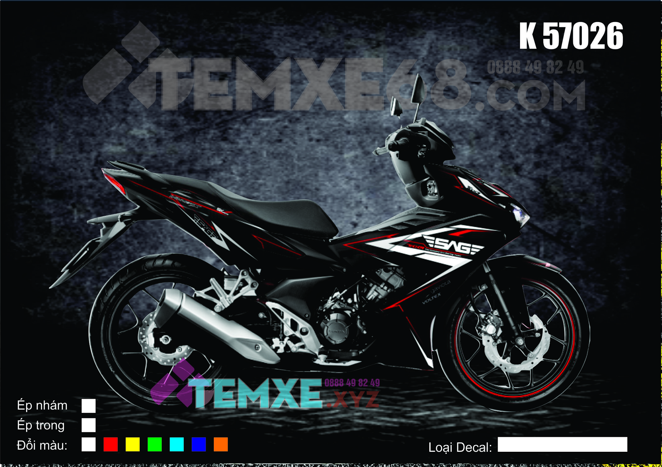 Tem trùm xe Winner X - Đen trắng