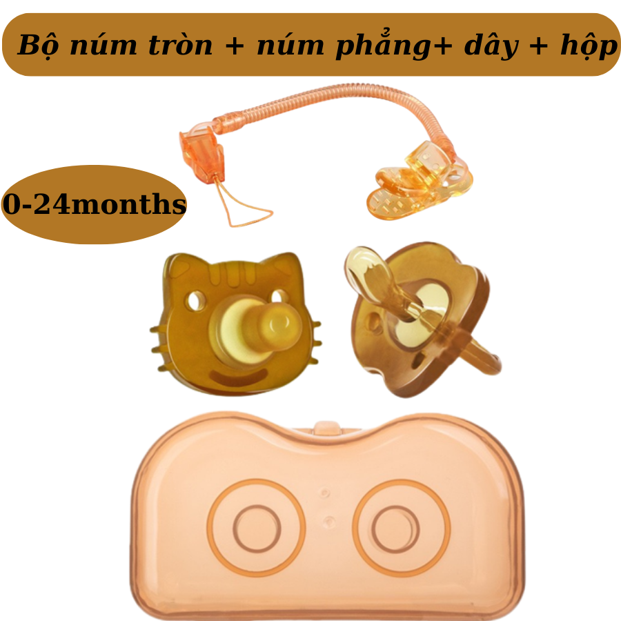Ti giả KIDZOO núm ti cho bé bằng silicon cao cấp siêu mềm cho bé sơ sinh từ 0m - 24m bộ gồm 2 núm có hộp và dây kẹp