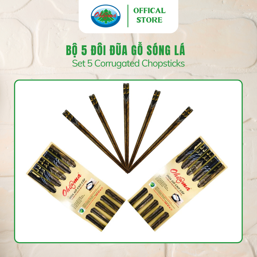 Bộ 5 Đôi Đũa Gỗ Sóng Lá Ohiama Corrugated Chopsticks HM990, Đồ Dùng Bàn Ăn, Đồ Thủ Công Mỹ Nghệ VNXK