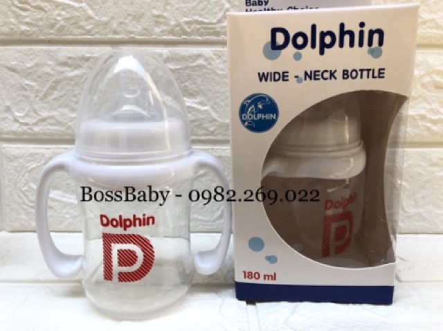 Bình Sữa Dolphin Cổ Rộng Có Tay Cầm 180Ml