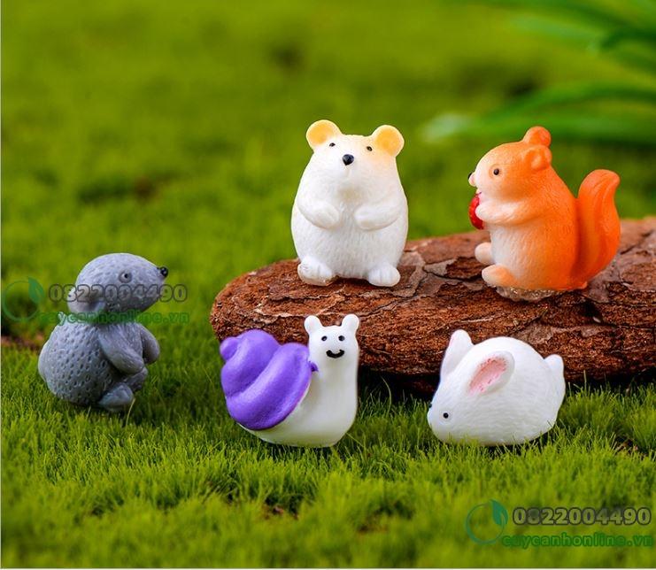 2 con Động vật nhỏ trang trí tiểu cảnh mô hình con vật xinh xắn