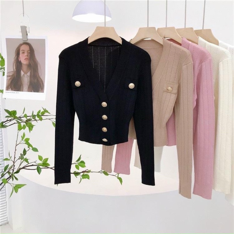 Áo khoác cardigan len 4 khuy dáng ôm