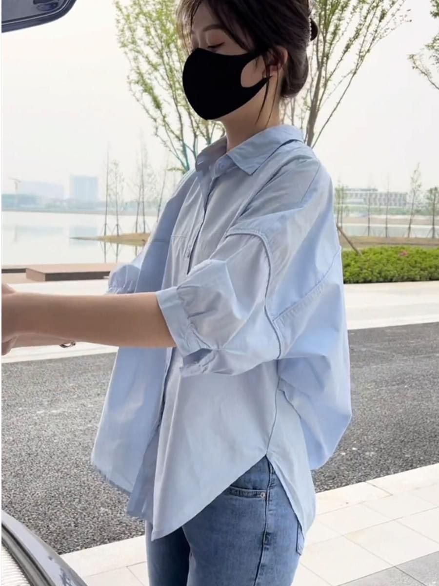 Áo sơ mi nữ, áo sơ mi phom rộng tay lỡ bo tay cầu vai hở lưng nhiều màu