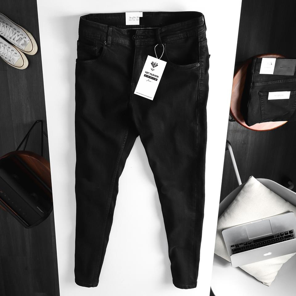 Quần Jean Nam ĐEN RÁCH GỐI PHƯƠNG VI FASHION PV01R - Có Size đại Quần bò nam trơn giá rẻ quần đen nam giá rẻ