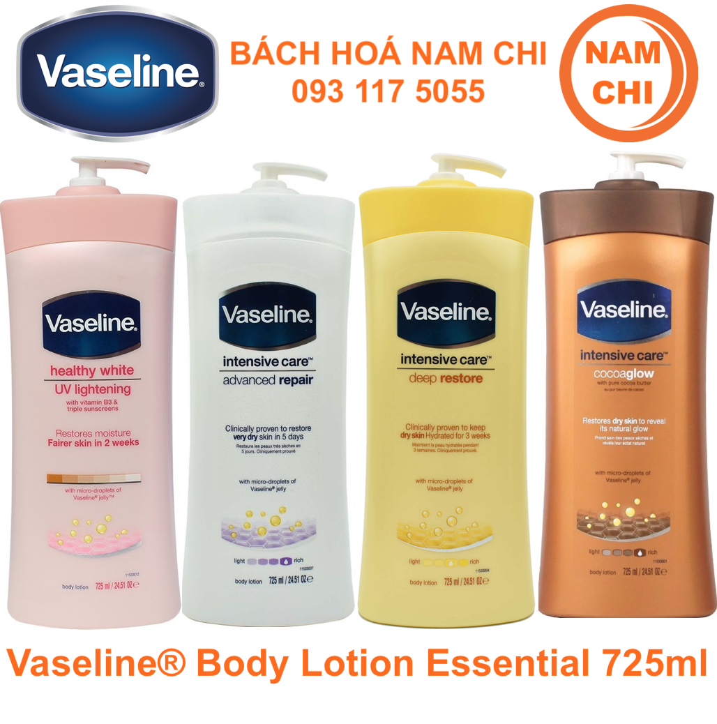Sữa Dưỡng Thể Làm Trắng Da Vaseline Body Lotion Essential 725ml Full Các Màu (Hàng Chuẩn USA)